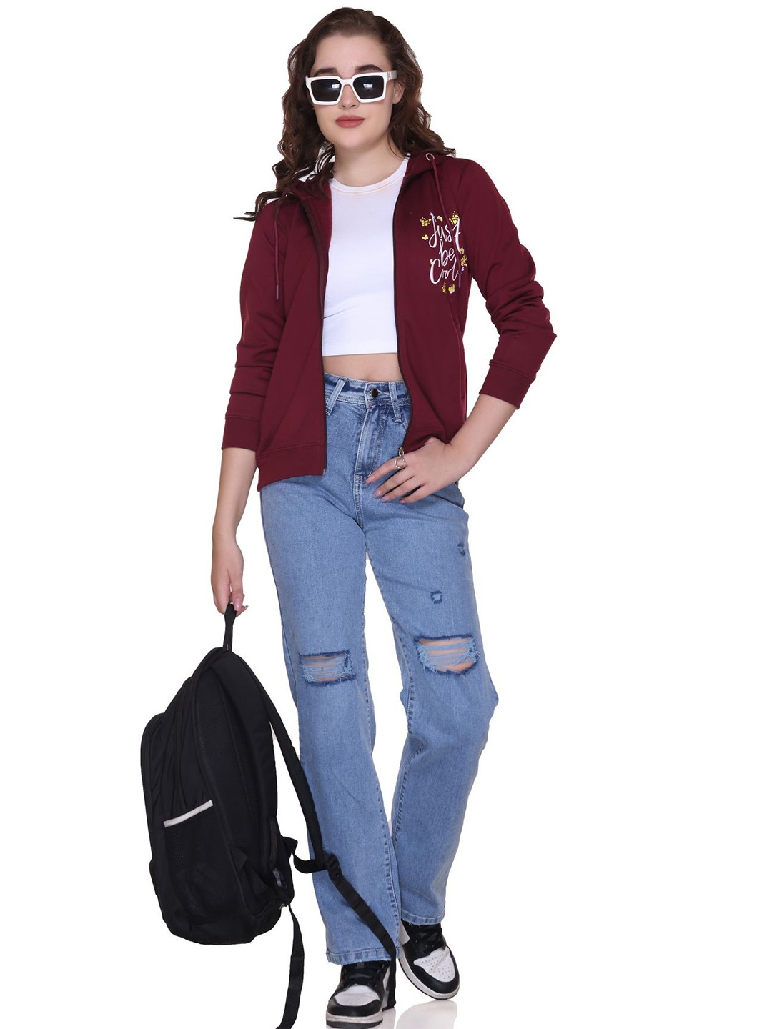 

A & Y Women Printed Hooded Sweatshirt, Maroon