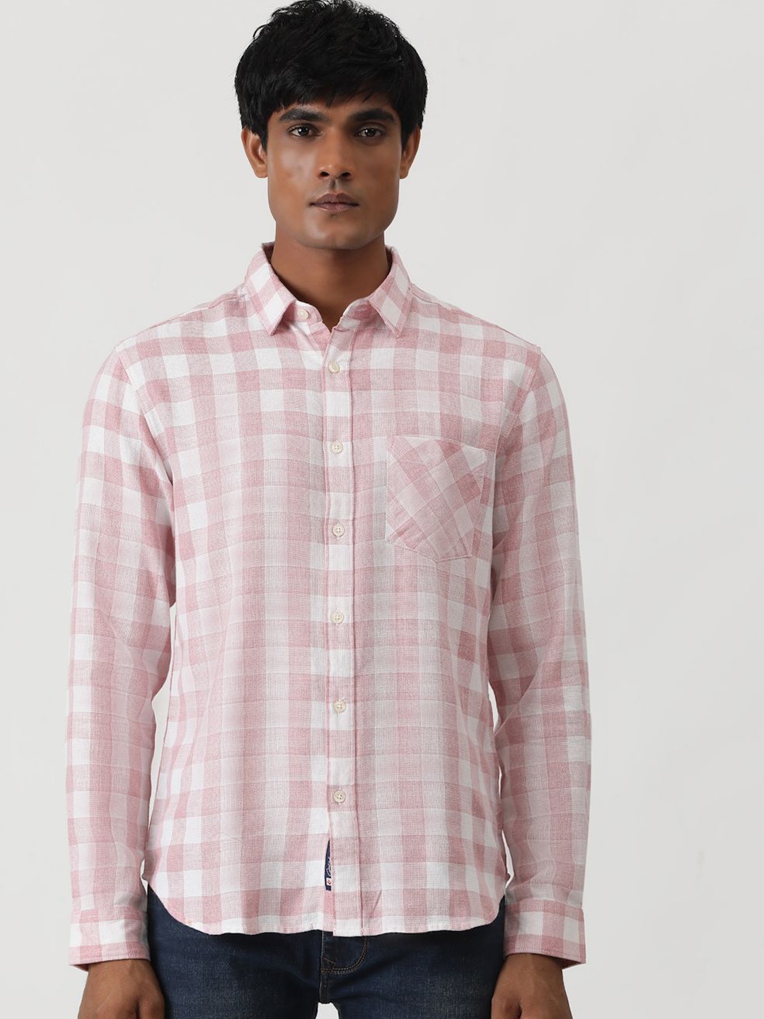 

Greenfibre Men Slim Fit Opaque Checked Casual Shirt, Pink