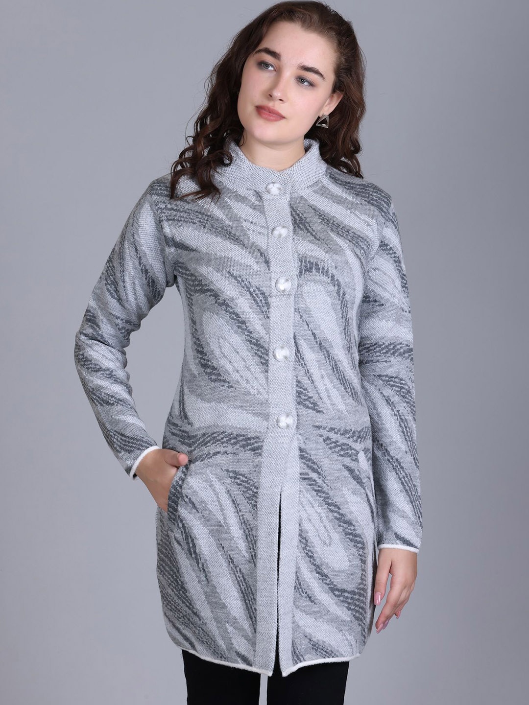 

MONTREX Women Self Design Winter Wear Woolen Coat, Grey