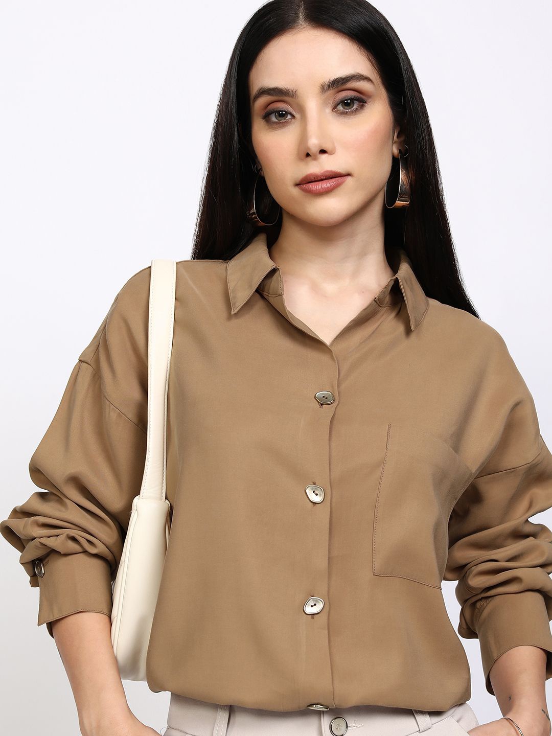 

CHIC BY TOKYO TALKIES Women Opaque Formal Shirt, Taupe