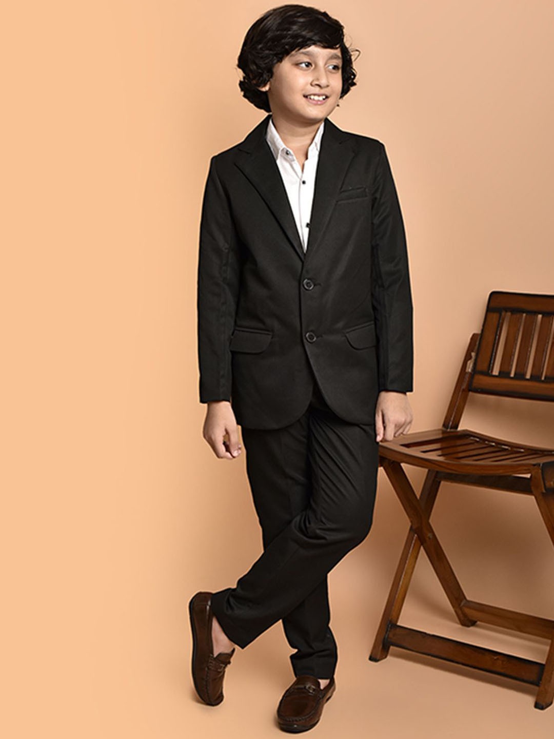 

PRINTCULTR Boys Cotton Blazers & Trousers Suit, Black