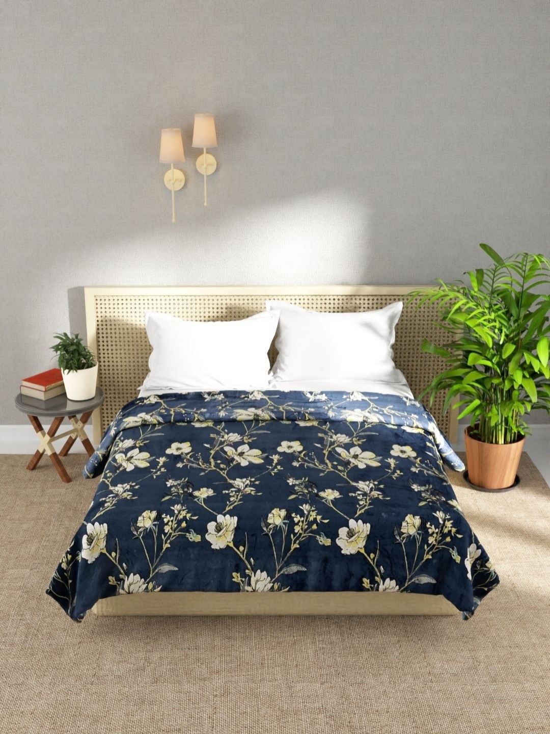 

KOPA Blue & Yellow Floral Microfiber AC Room 300 GSM Double Bed Blanket