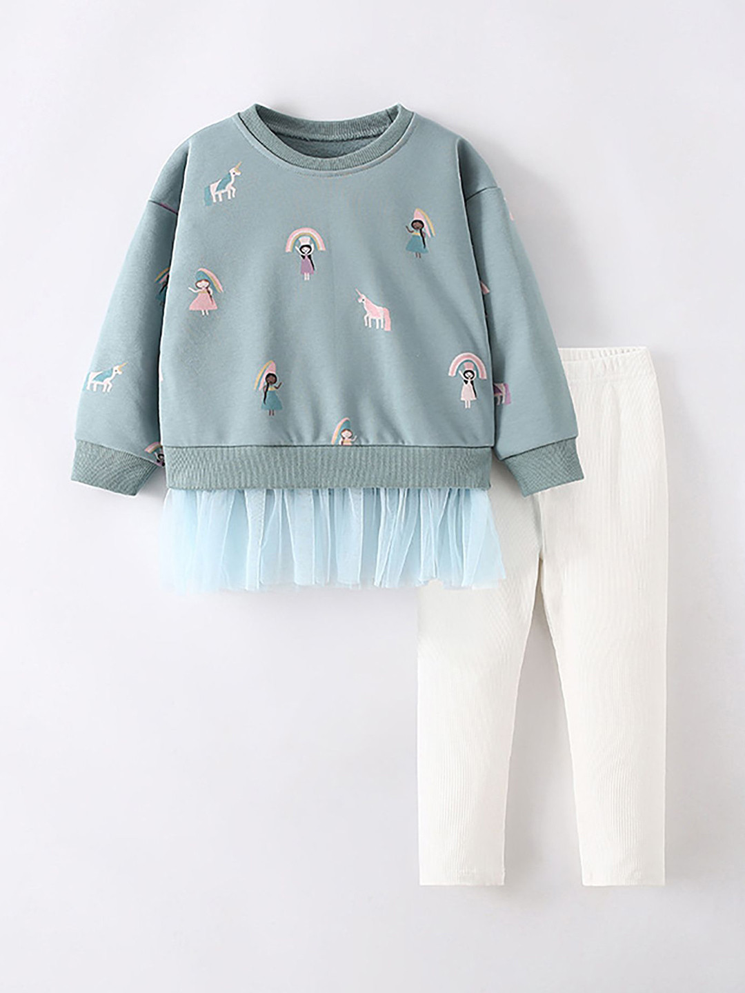 

LULU & SKY Girls Printed Long Sleeves Pure Cotton Top with Trousers, Blue