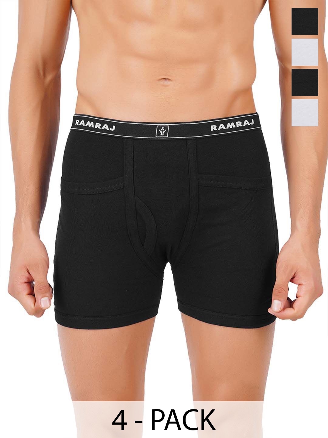 

Ramraj Men Pack of 4 White & Black Solid Pocket Trunk