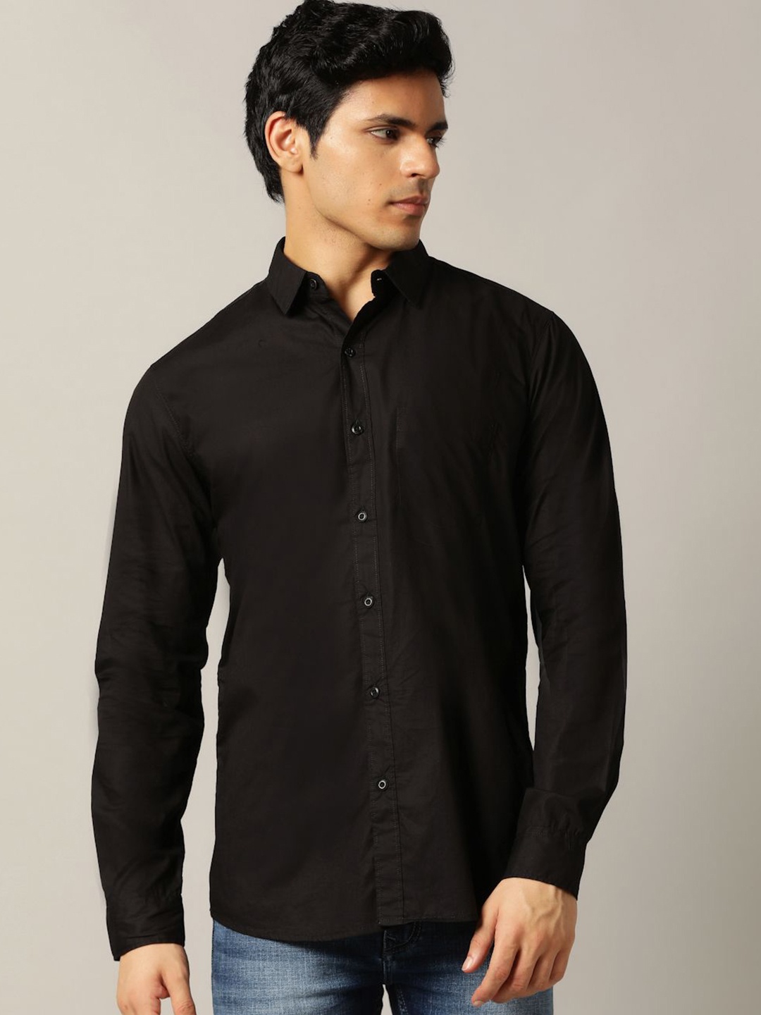 

JADE BLUE Men Slim Fit Opaque Casual Shirt, Black