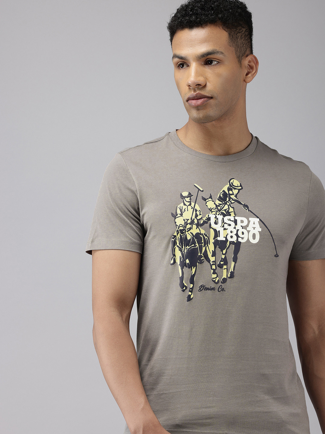 

U.S. Polo Assn. Denim Co. Brand Logo Printed Pure Cotton Slim Fit T-shirt, Grey