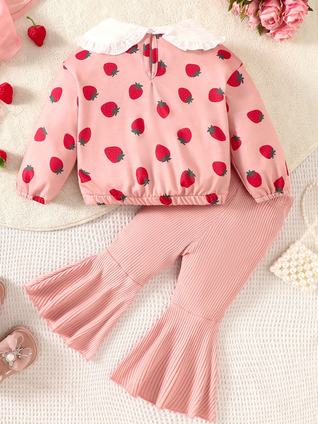 

LULU & SKY Girls Printed Peter Pan Collar Long Sleeves Top With Trouser, Pink