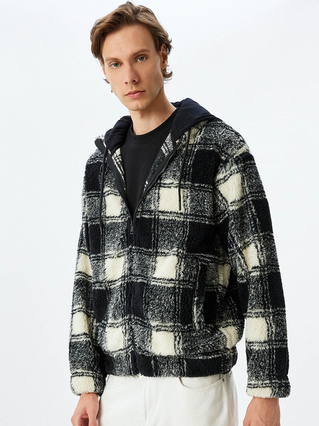 

Koton Men Checked Tailored Jacket with Embroidered, Navy blue