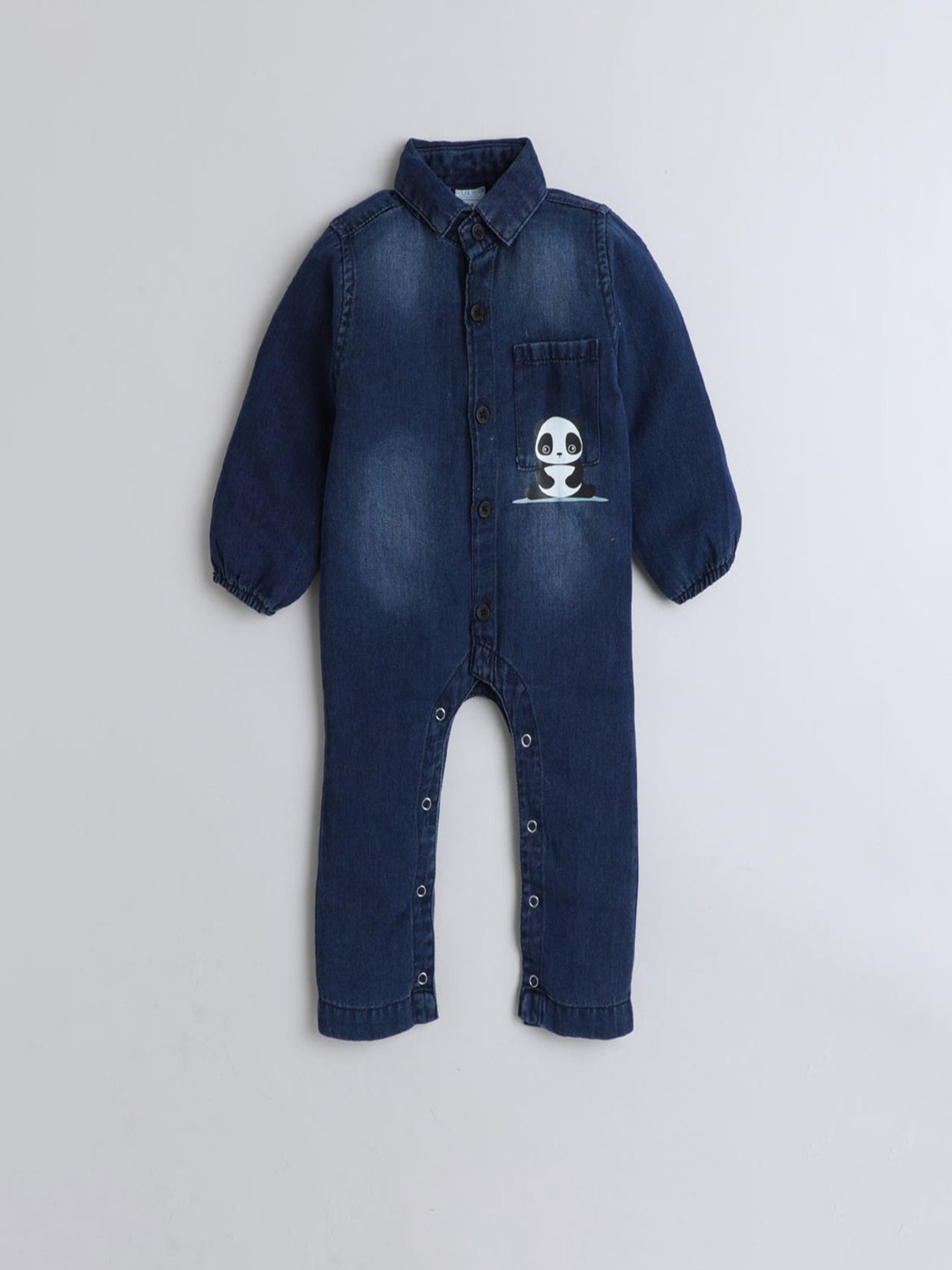 

Polka Tots Infants Kids - Unisex Printed Denim Rompers, Blue