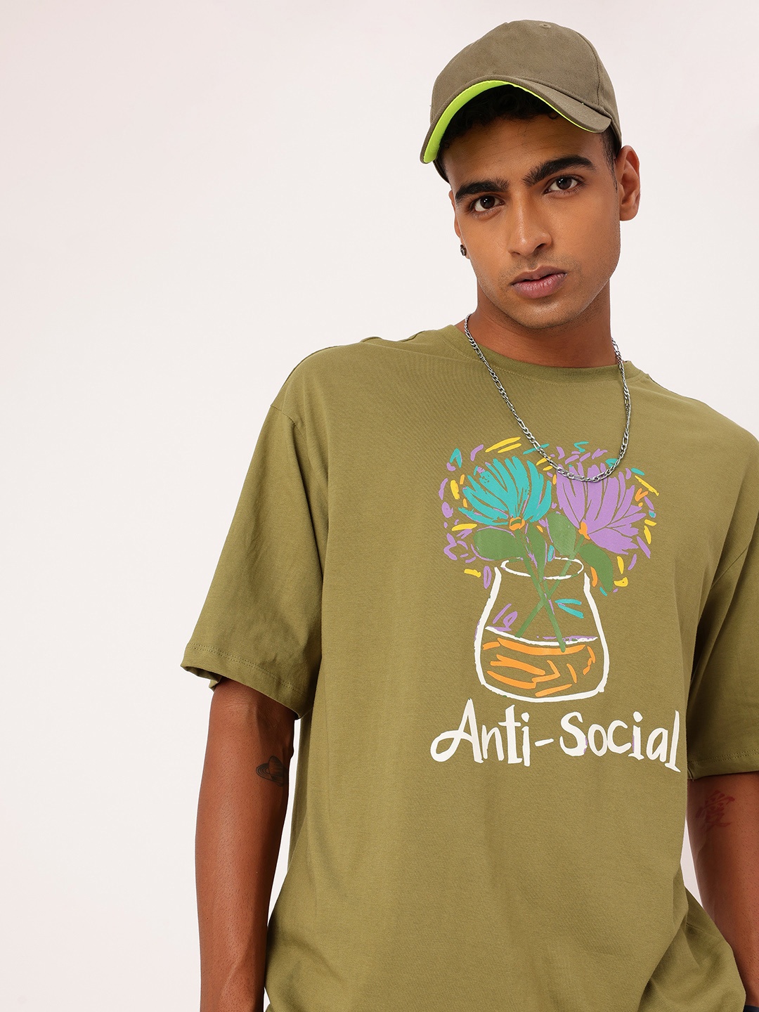 

Kook N Keech Street Vibe Graphic Printed Relaxed Fit T-shirt, Olive