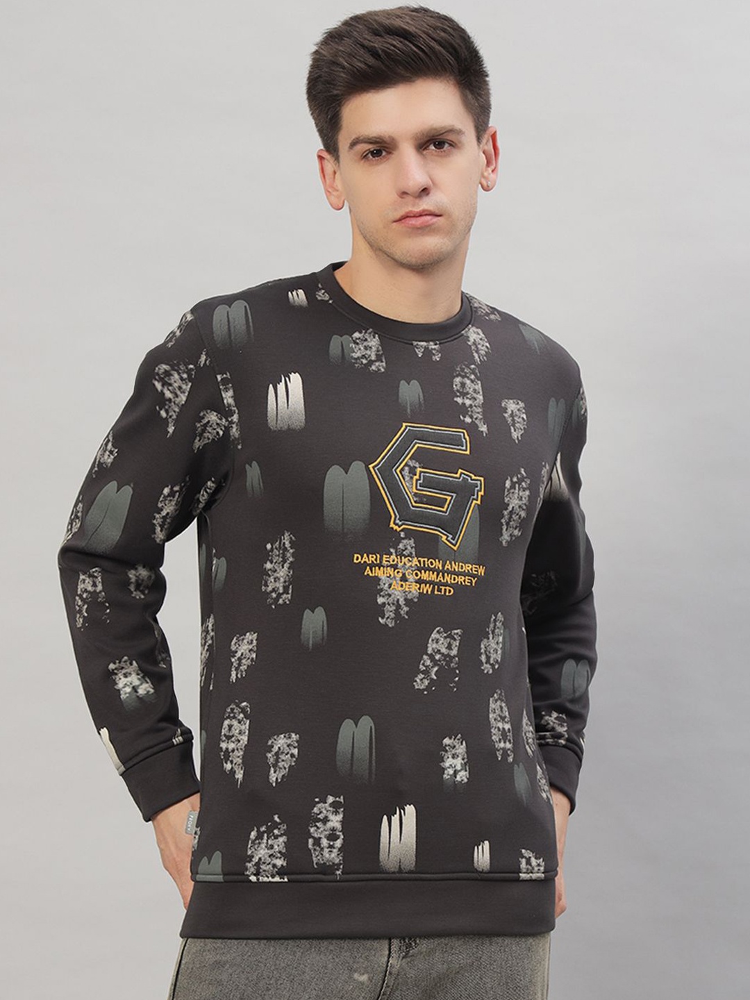 

PROFY Men Printed Long Sleeves Pullover Sweatshirt, Charcoal