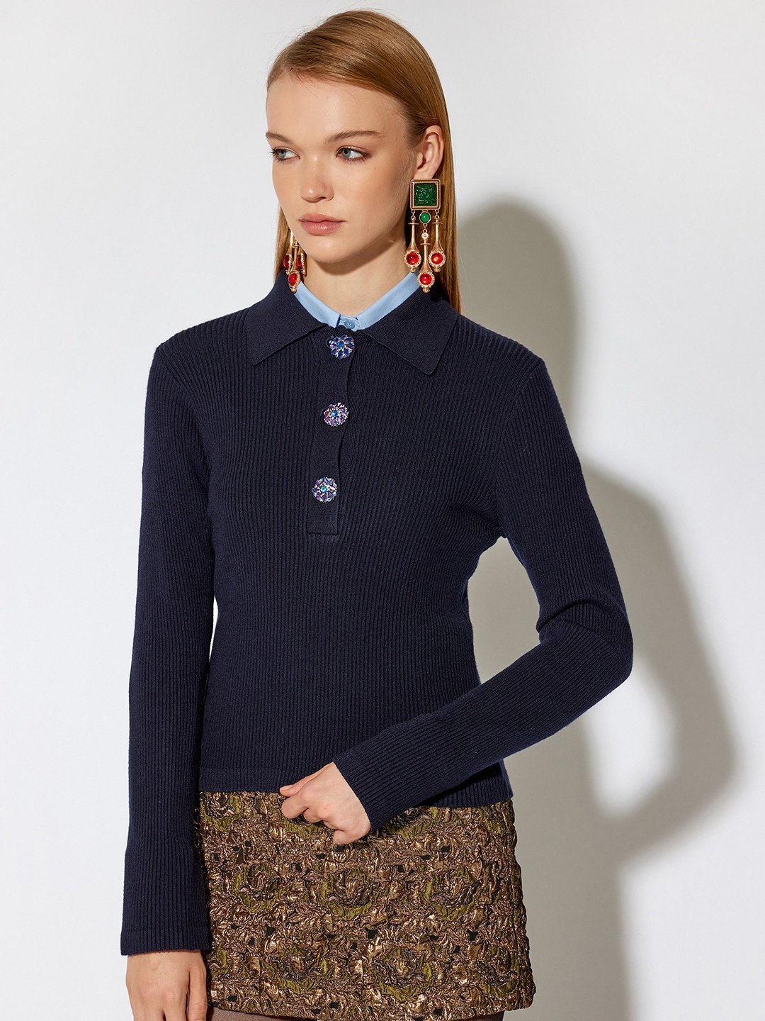 

Koton Women Shirt Collar Pullover, Navy blue