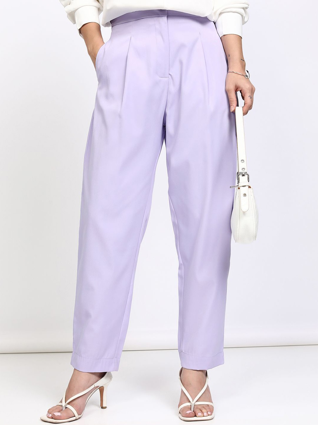 

CHIC BY TOKYO TALKIES Women Regular Fit Pleated Trousers, Lavender