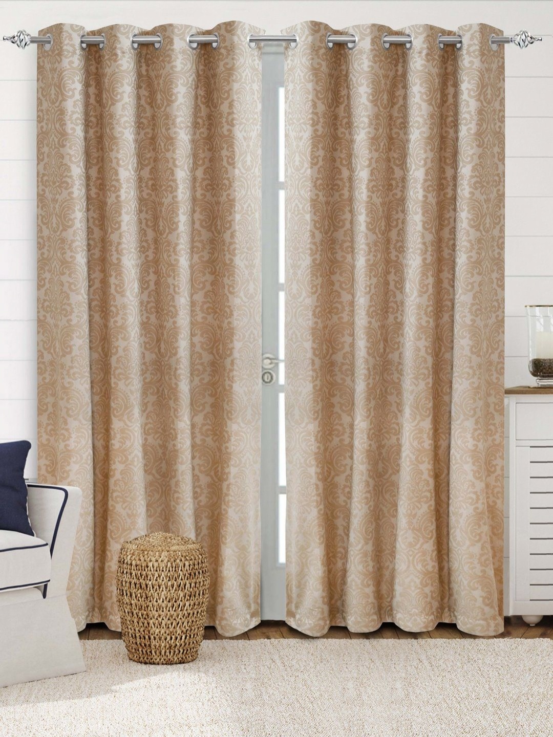 

Saral Home Beige Set of 2 Floral Room Darkening Door Curtain