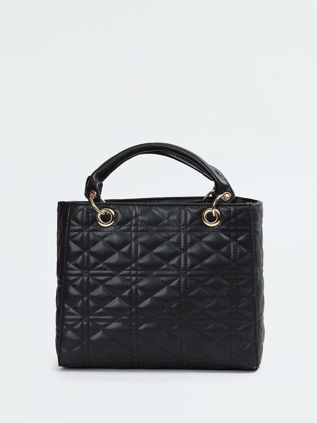 

max Geometric PU Structured Satchel with Quilted, Black