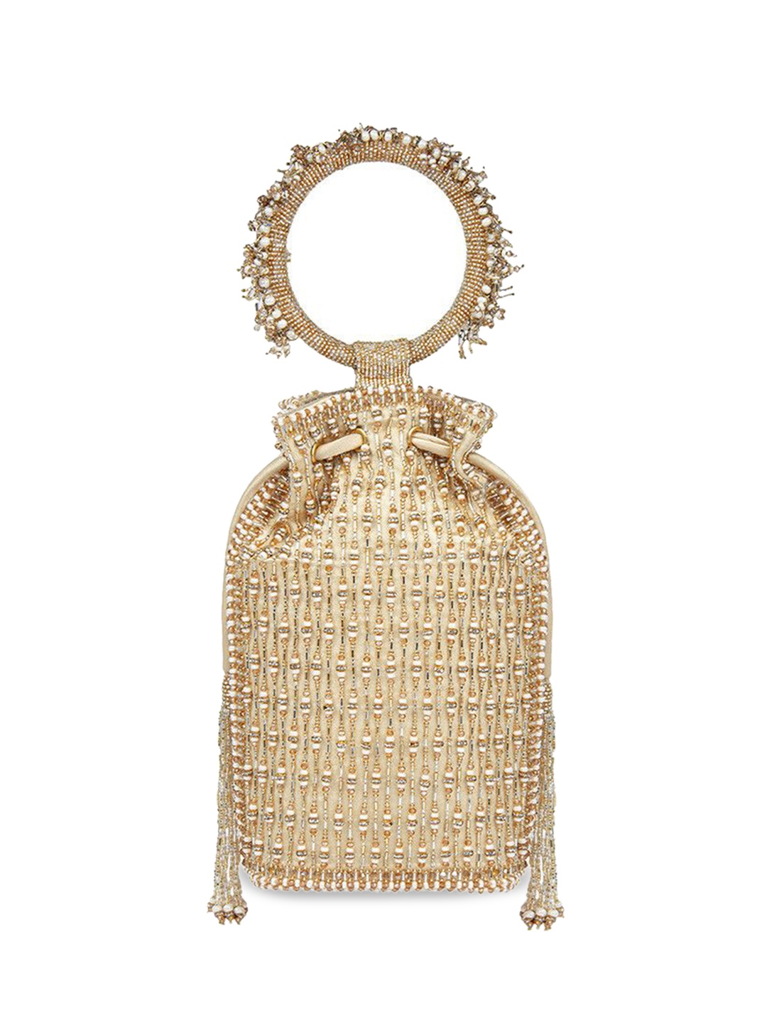 

Lovetobag Embellished Bowling Handheld Bag with Quilted, Gold