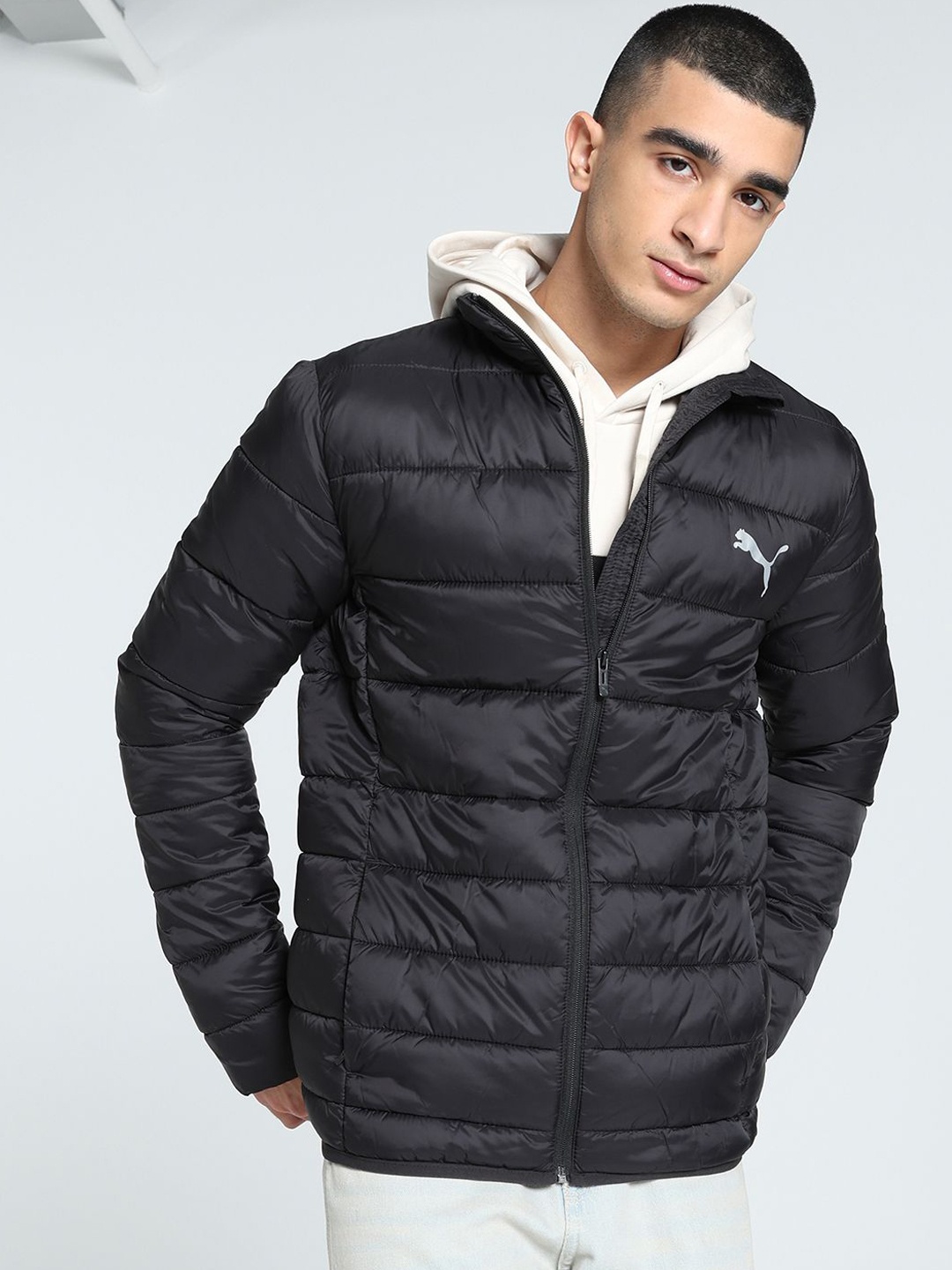 

Puma Men Brand Logo Printed Slim Fit Long Sleeve Padded Puffer Jacket, Black