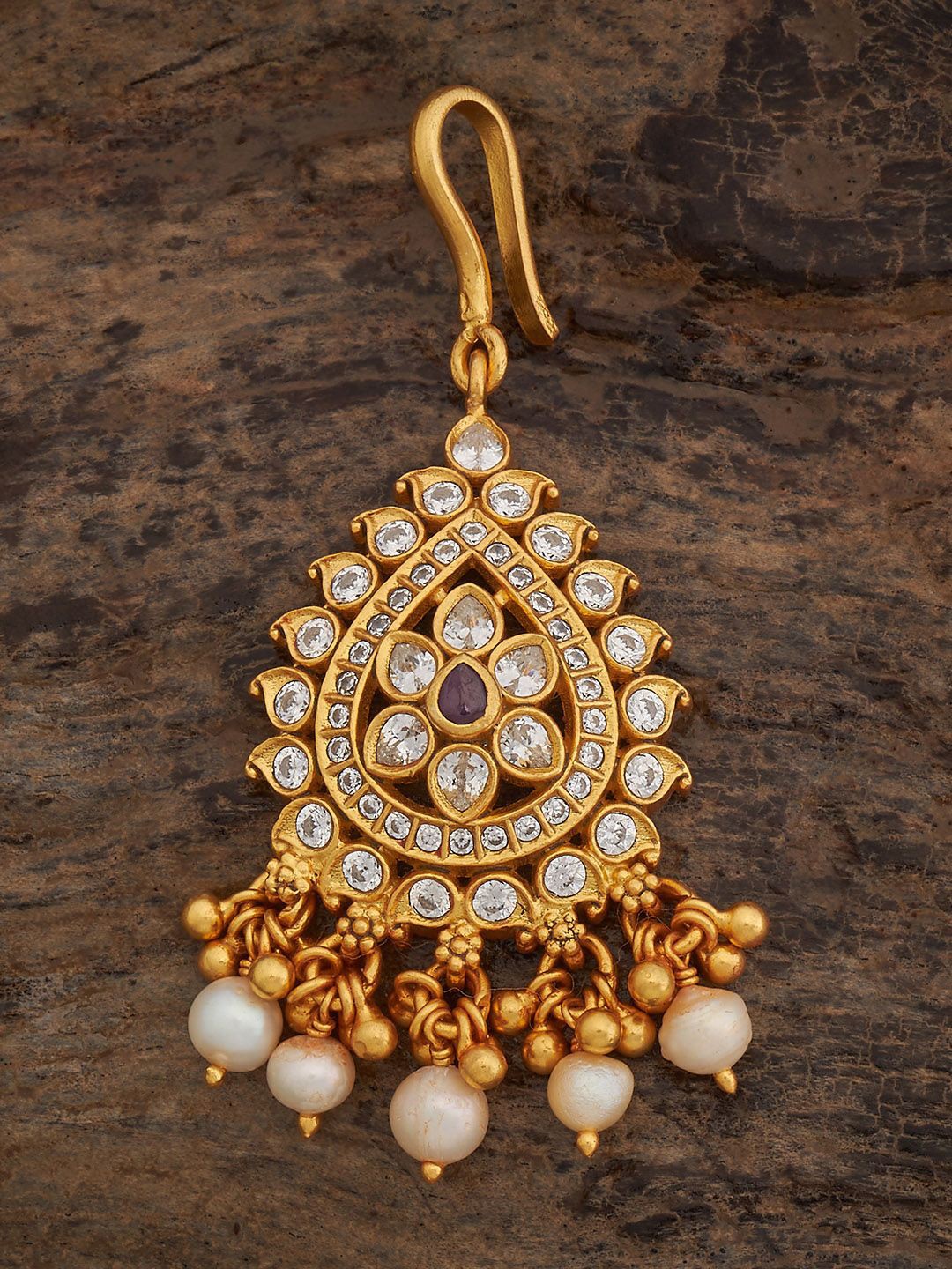 

Kushal's Fashion Jewellery Gold-Plated Stone Studded and Beaded Maang Tikka