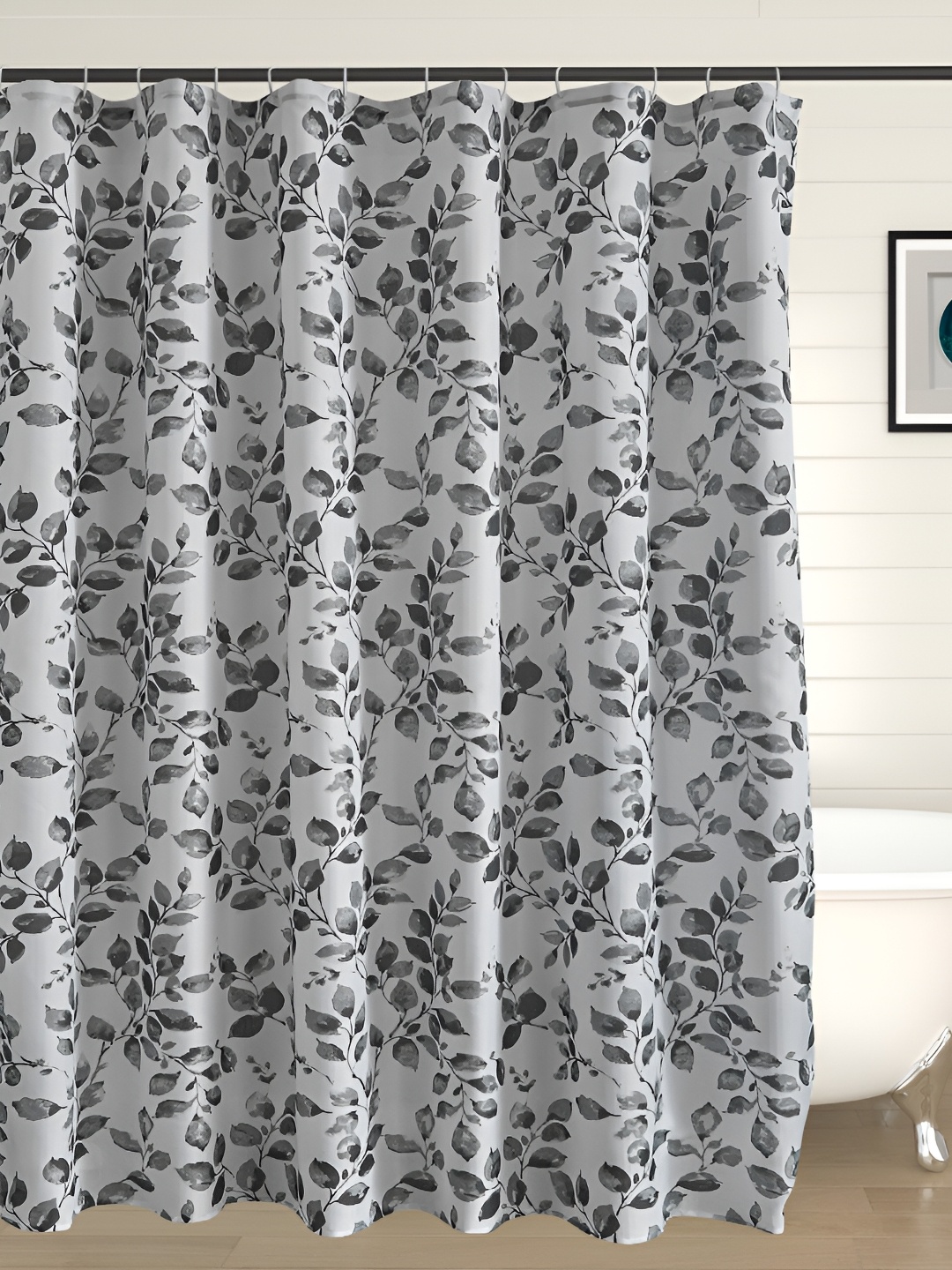 

Home Centre Grey & White Printed Water Repellent Shower Curtains