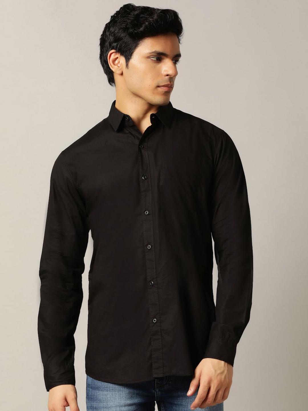 

JADE BLUE Men Slim Fit Opaque Casual Shirt, Black