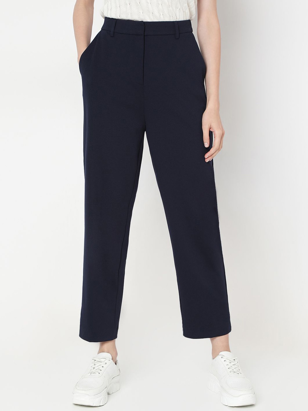 

Vero Moda Women Straight Fit High-Rise Formal Trousers, Navy blue