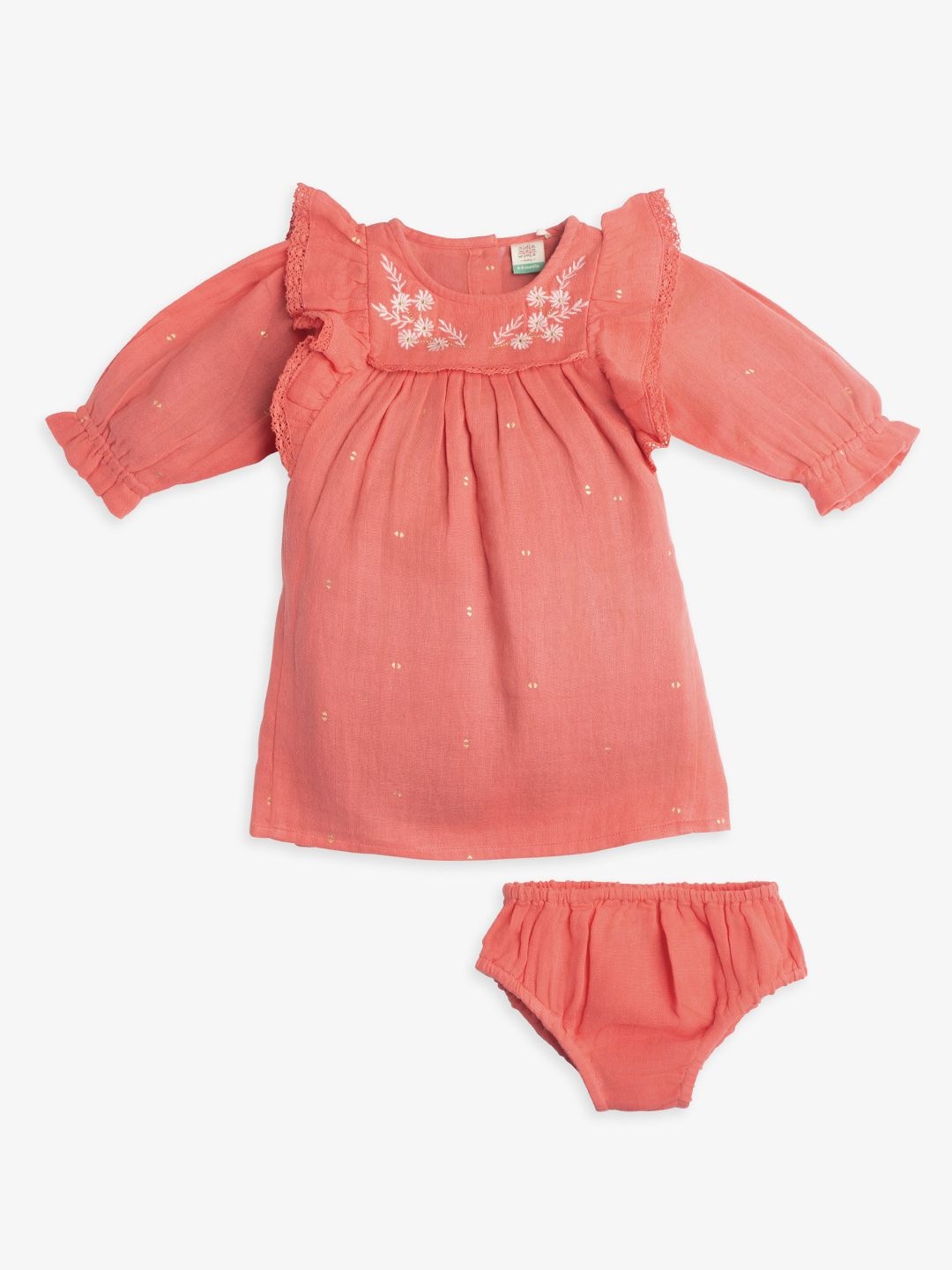 

Ed-a-Mamma Baby Girls Floral Print Cotton Puff Sleeve A-Line Dress, Peach