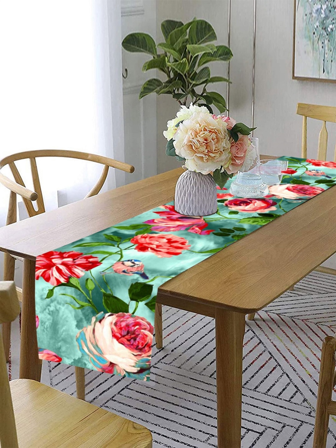 

Lushomes Green & Red Floral Printed Rectangular Table Runner