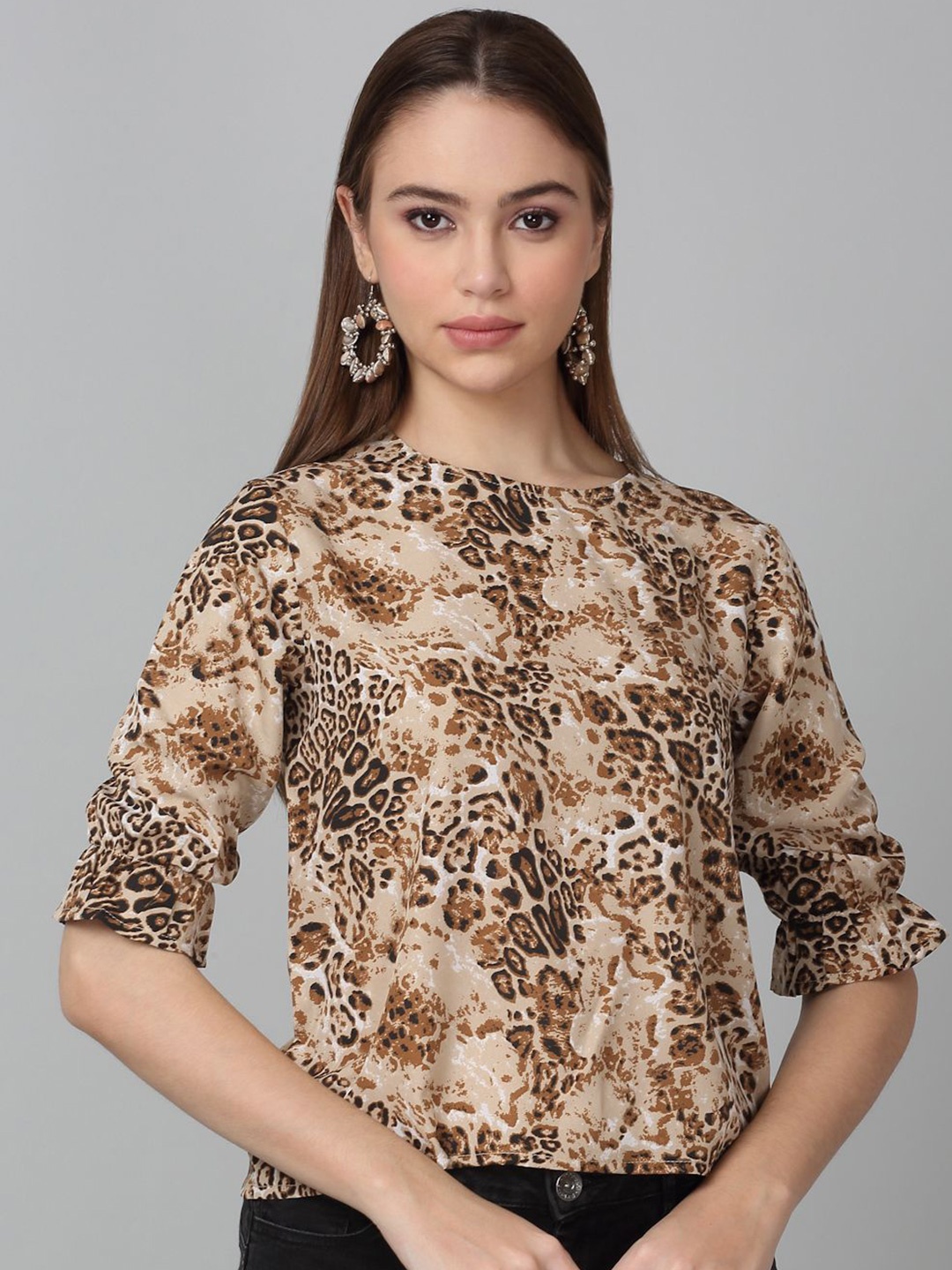 

Dressitude Animal Printed Crepe Top, Brown
