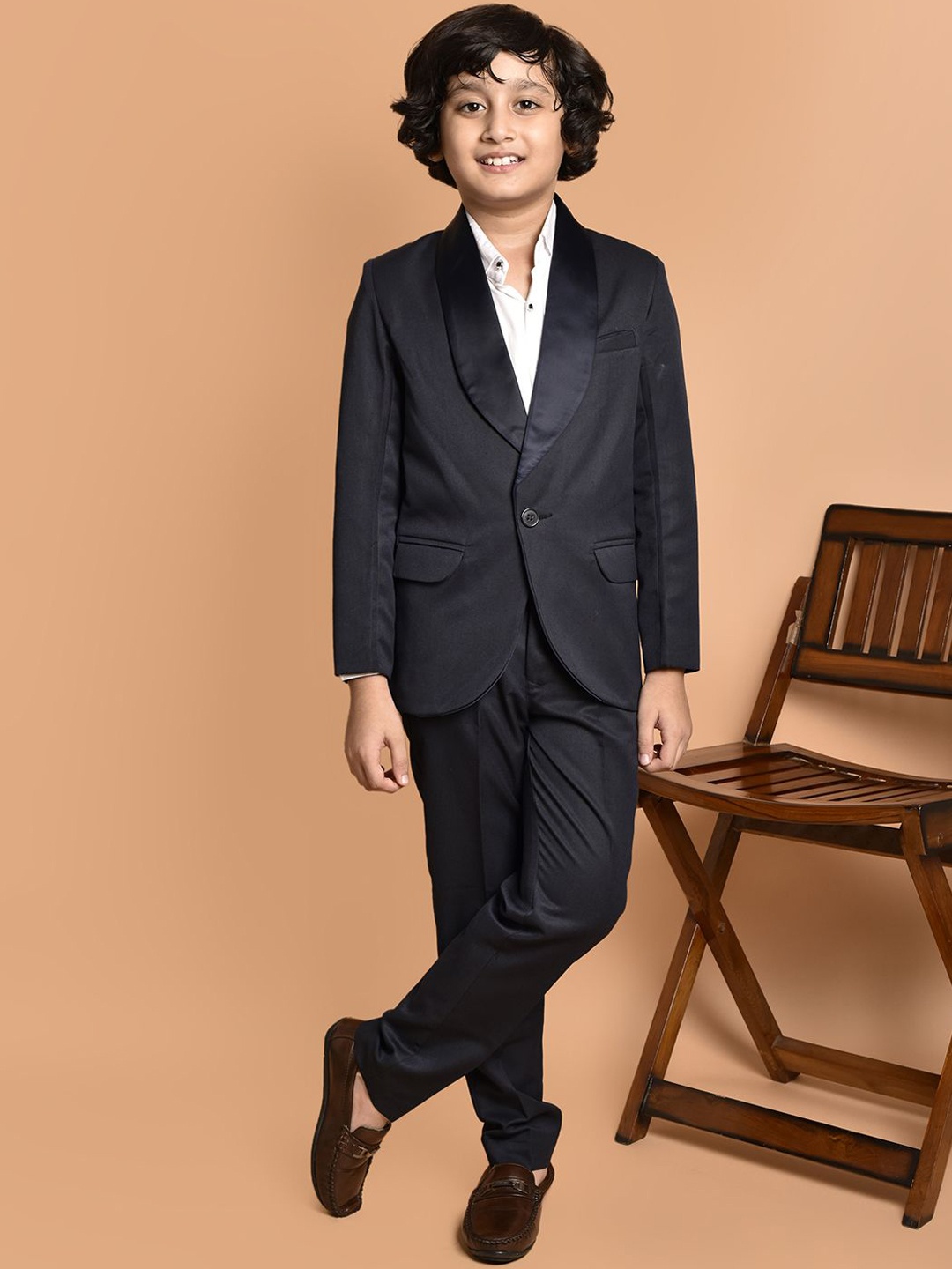 

PRINTCULTR Boys Single-Breasted Two-Piece Formal Suit, Navy blue