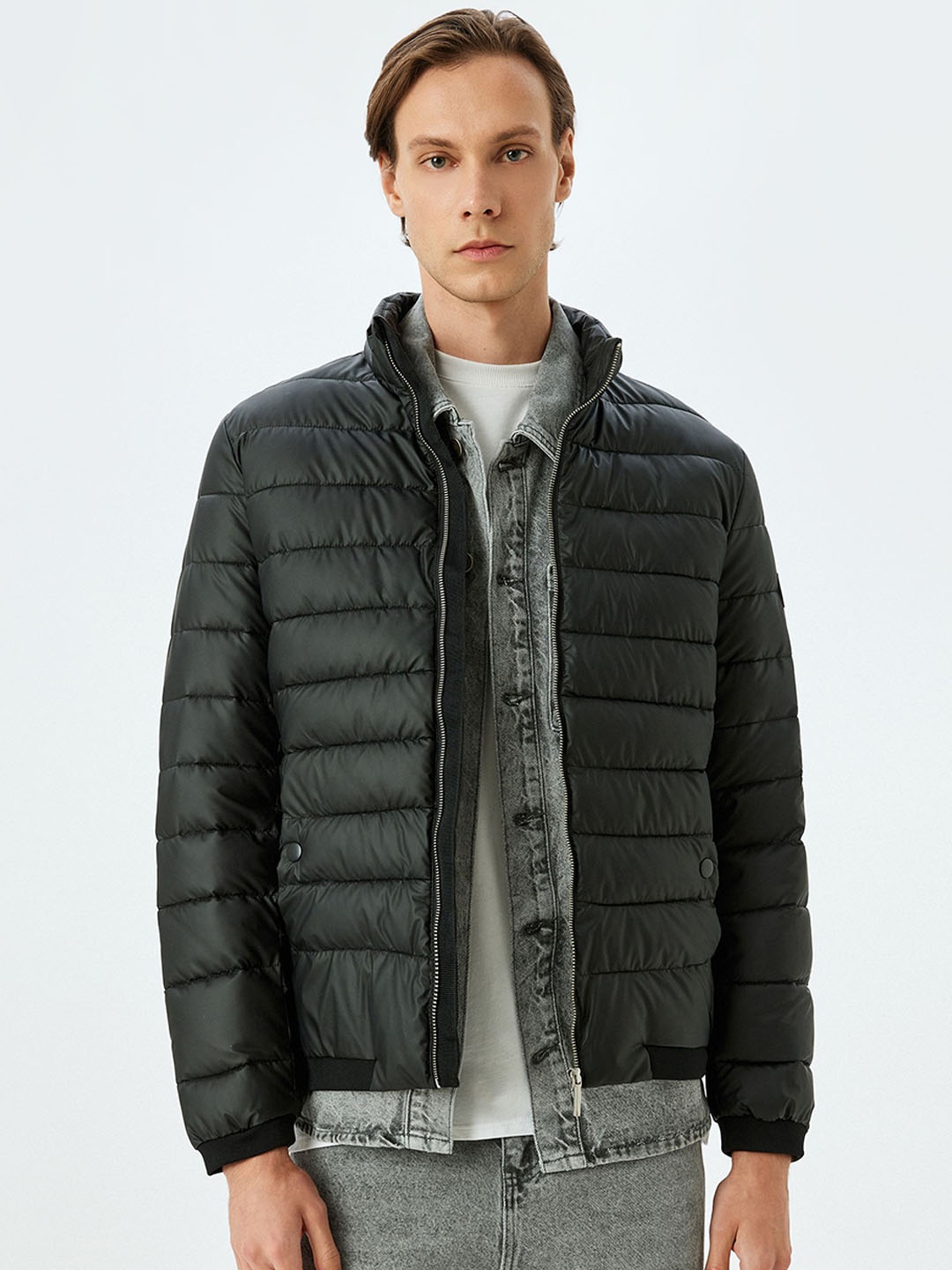 

Koton Men Longline Puffer Jacket with Patchwork, Black