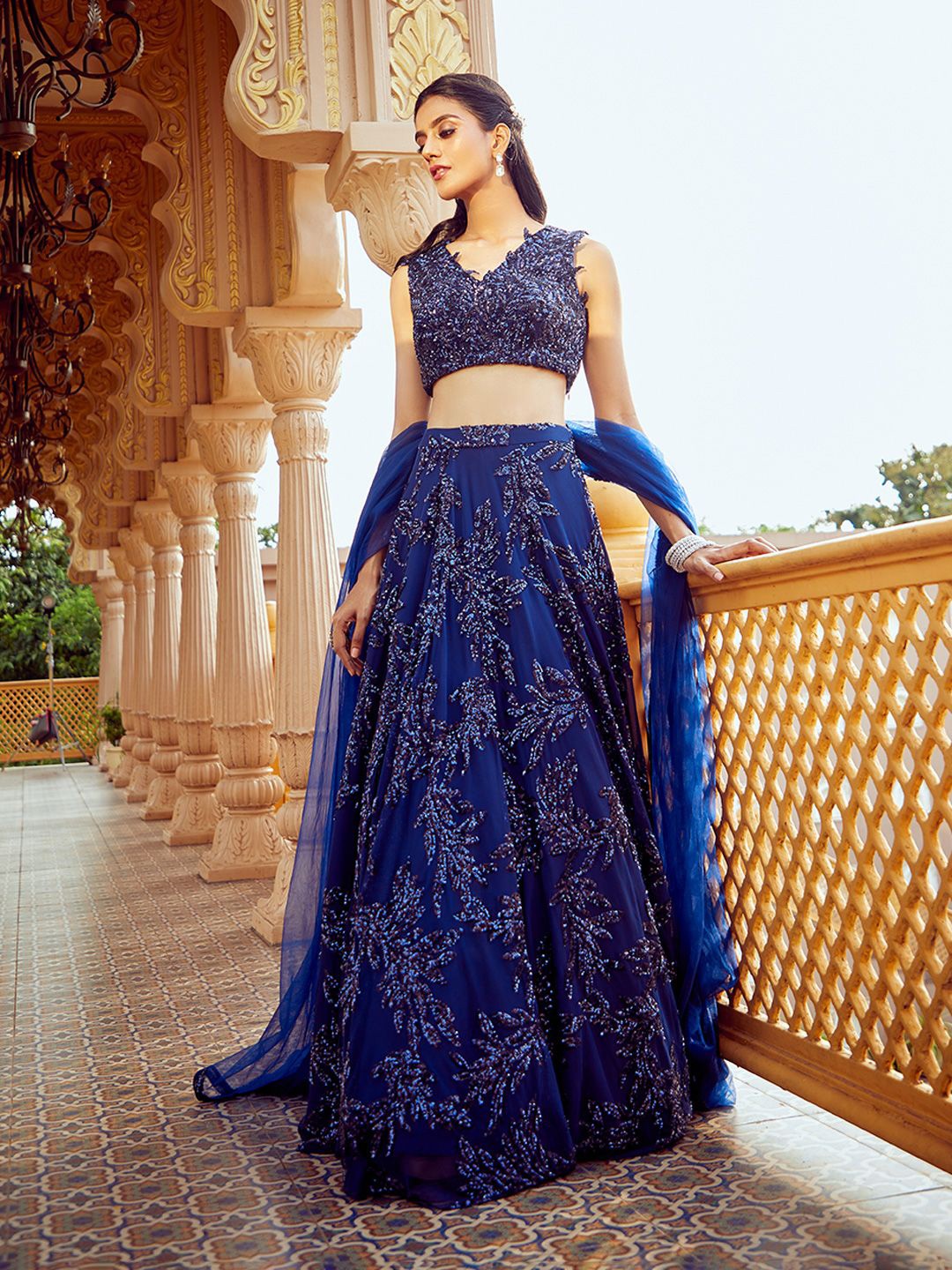 

Alaya Advani Embellished Sequinned Ready to Wear Lehenga & Blouse With Dupatta, Blue