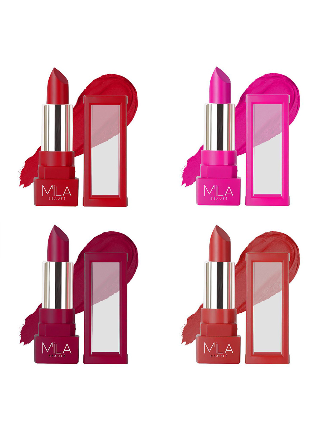 

MILA BEAUTE Set Of 4 Highly Pigmented Lipstick - 4.2 g Each - Shade - 504- 508- 516- 519, Red