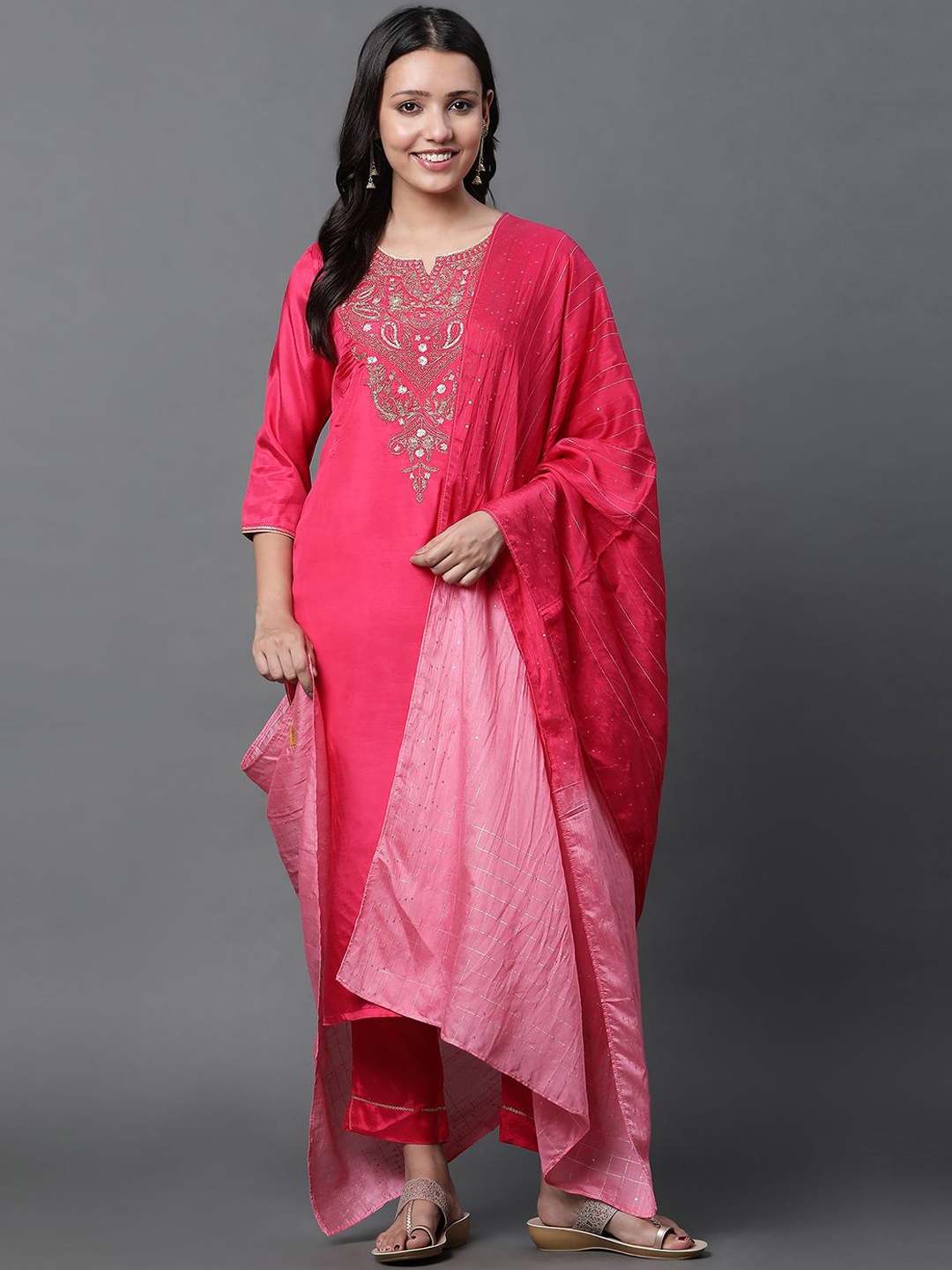 

AURELIA Women Kurta with Palazzos & With Dupatta, Pink