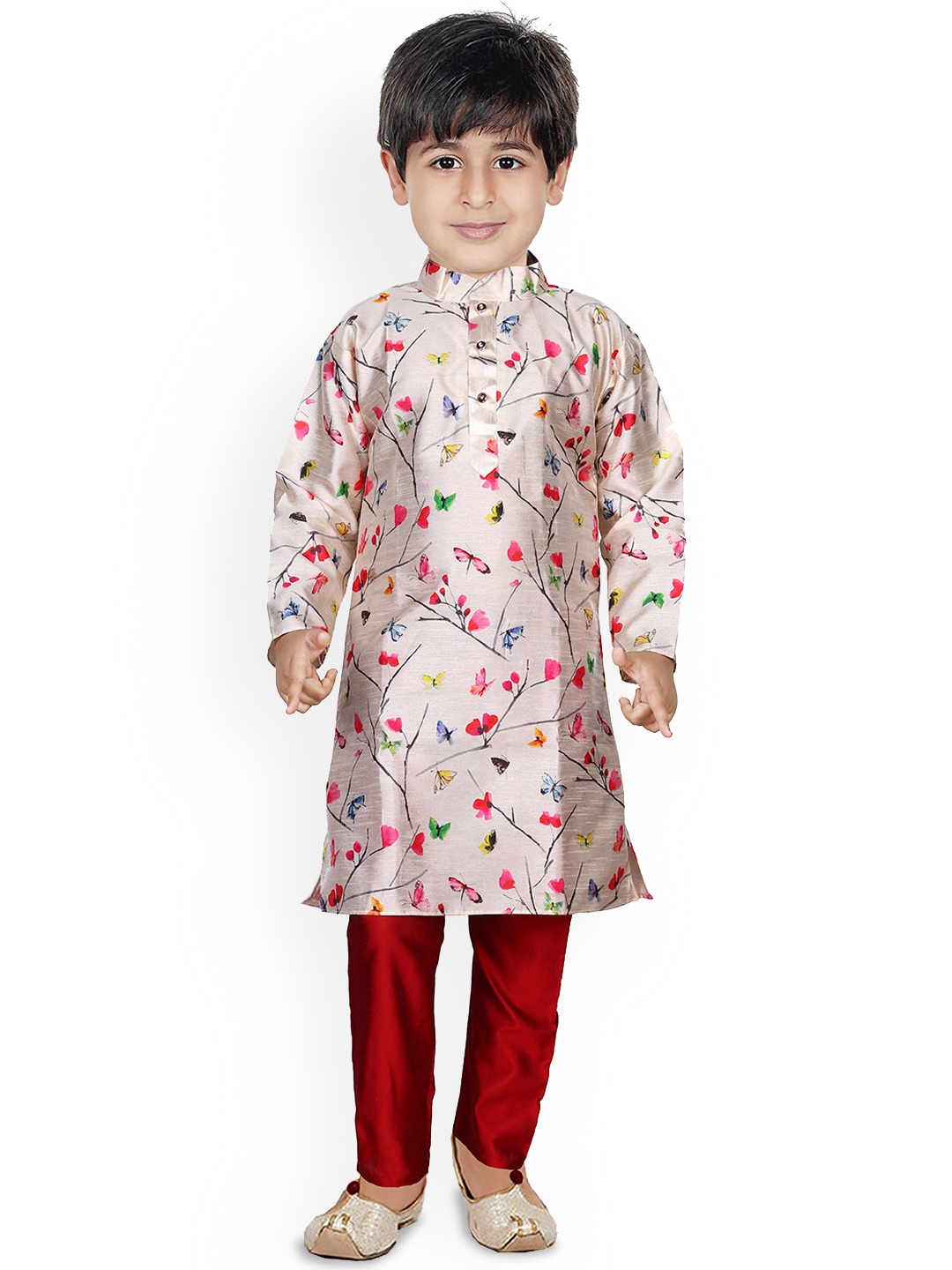 

BAESD Boys Floral Printed Regular Dupion Silk Kurta with Pyjamas, Beige