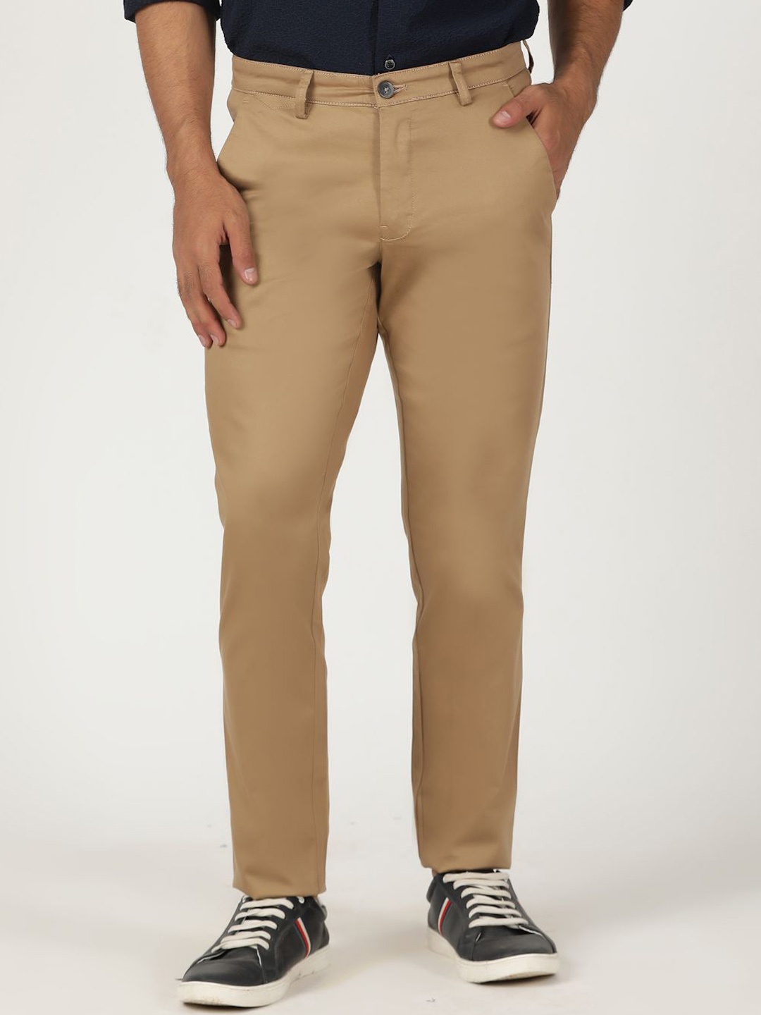 

Greenfibre Men Slim Fit Mid-Rise Cotton Regular Trousers, Khaki