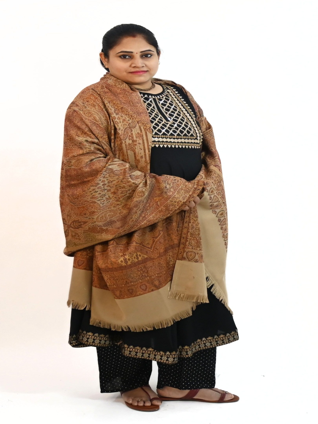 

Vrinde Women Ethnic Motifs Woven Design Shawl, Beige