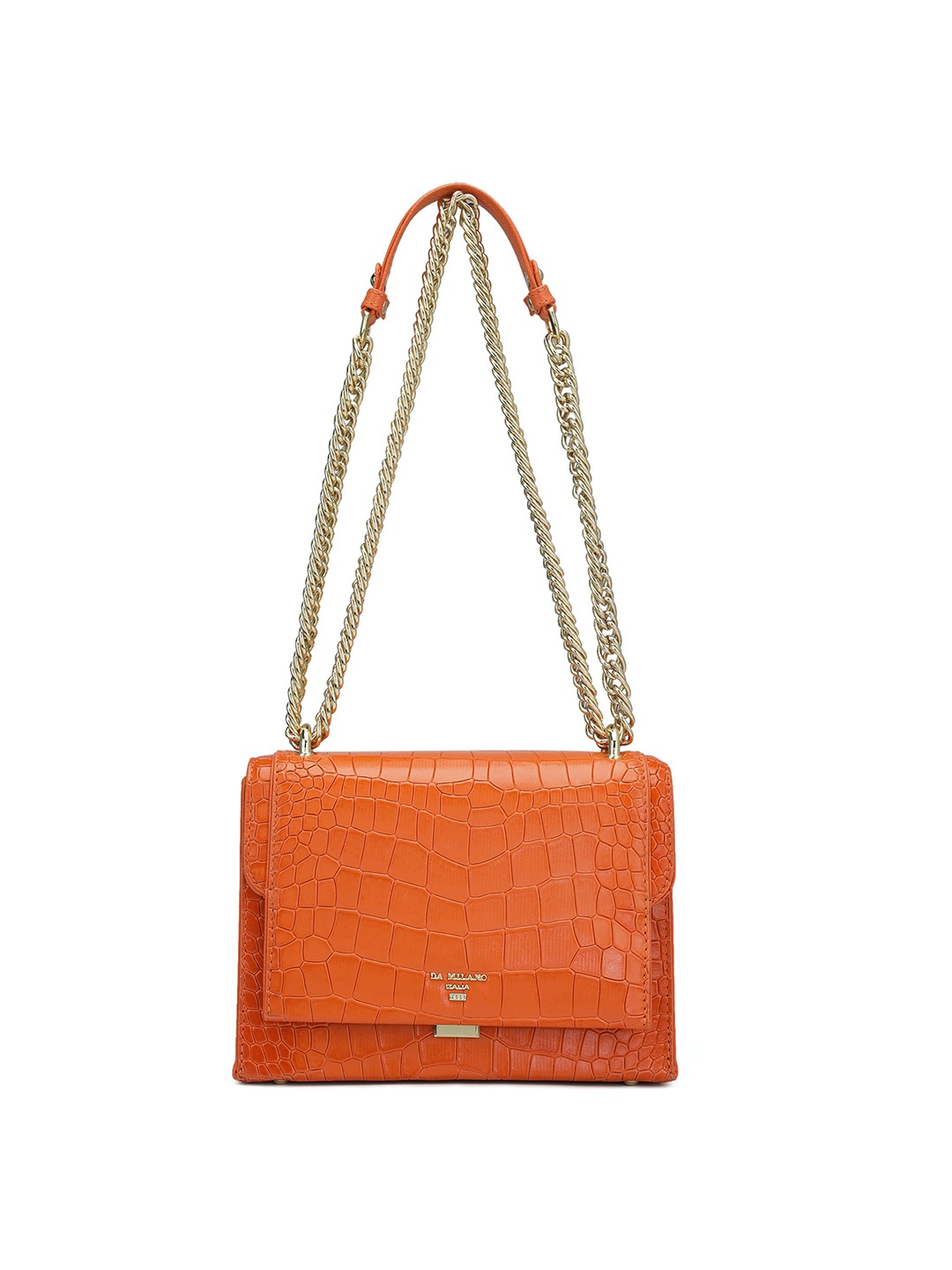 

Da Milano Textured Leather Structured Shoulder Bag with Quilted, Orange