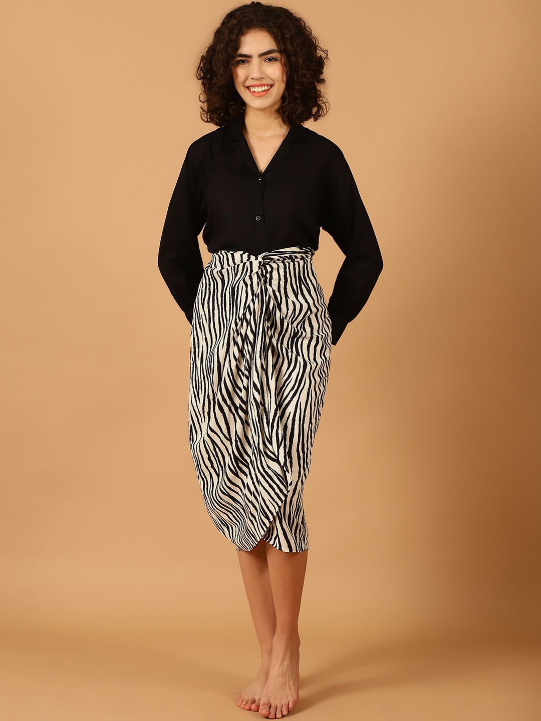 

Blissence Shirt Collar Long Sleeves Shirt With Skirt, Black