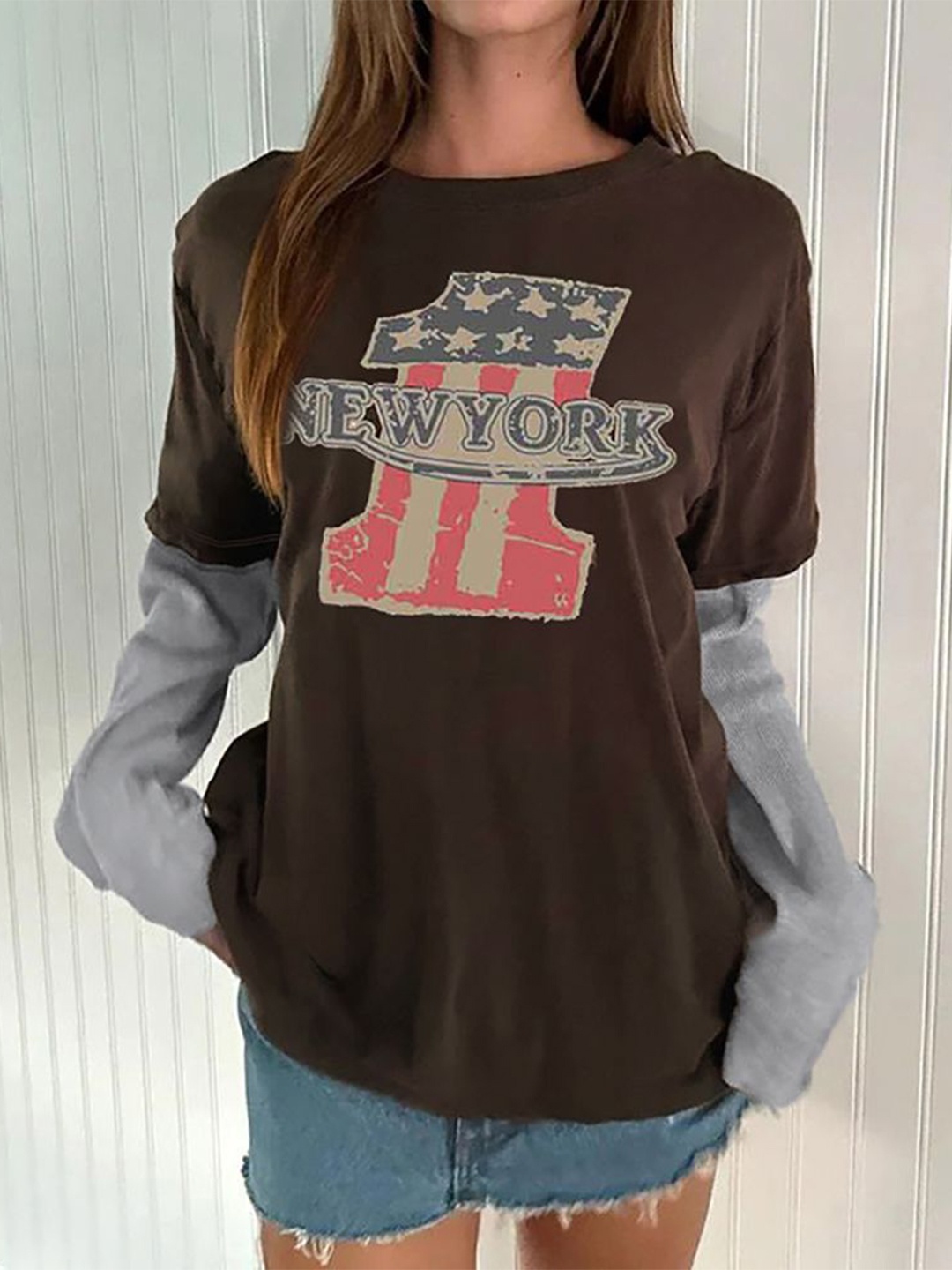 

StyleCast x Revolte Women Graphic Printed Round Neck Top, Brown