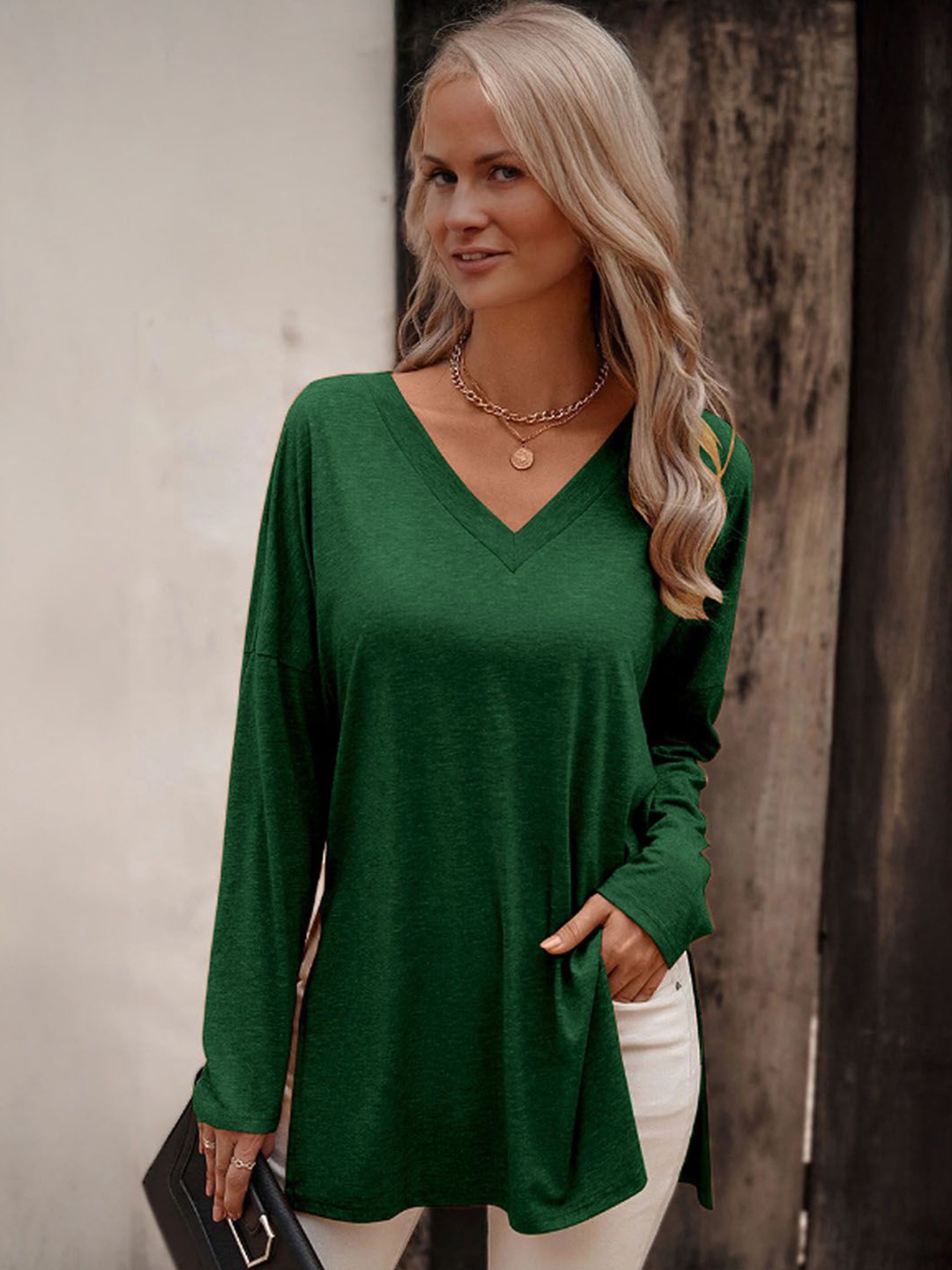 

StyleCast Women V-Neck Long Sleeves Top, Green