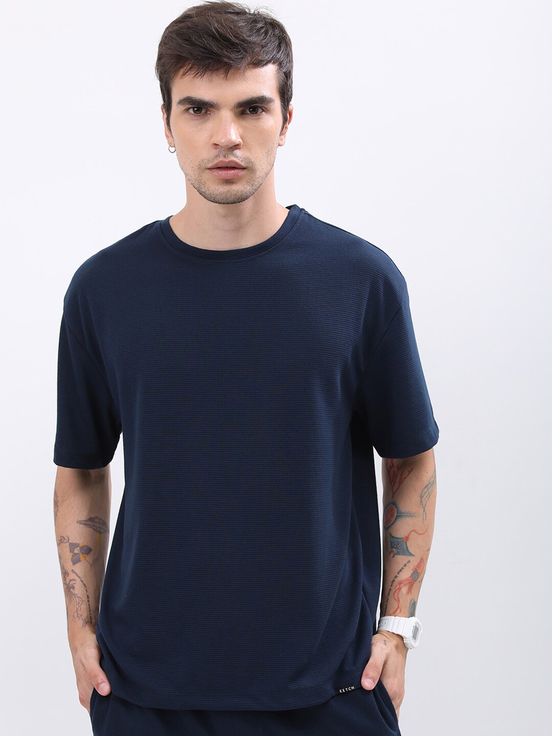 

KETCH Popcorn Structured Oversized T-shirt, Navy blue