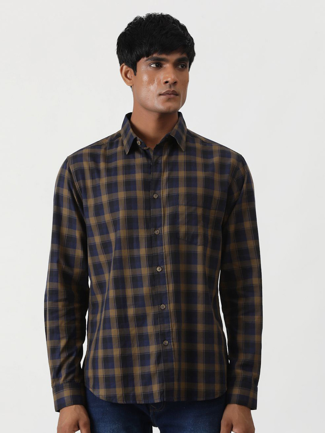 

Greenfibre Men Slim Fit Opaque Checked Casual Shirt, Blue