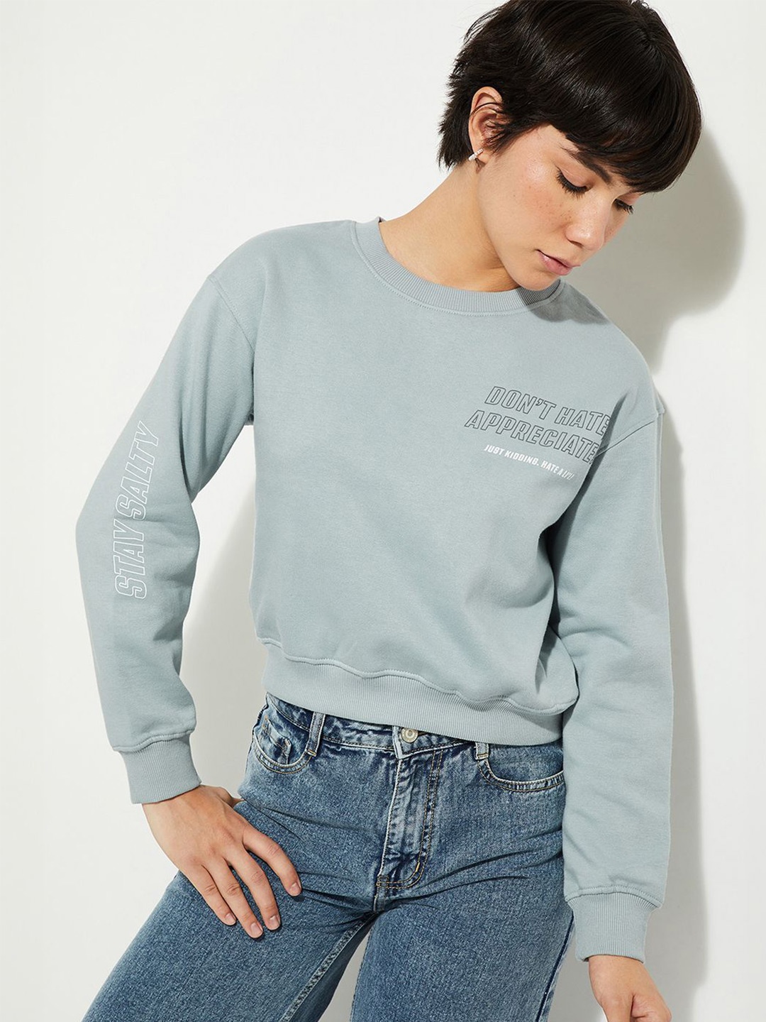 

MAX URB_N Women Relaxed Fit Printed Sweatshirt, Grey