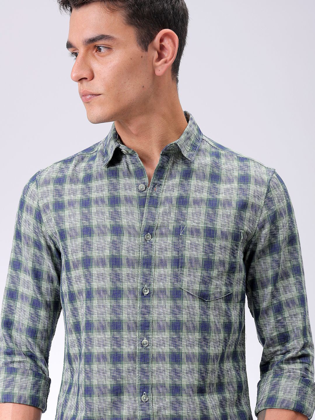 

The Indian Garage Co Men Slim Fit Checked Casual Shirt, Green