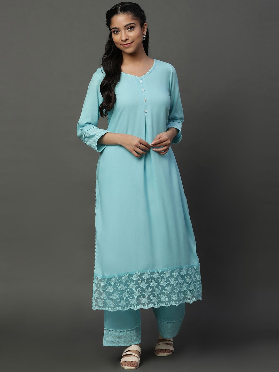 

AURELIA Women Regular Kurta with Palazzos, Blue