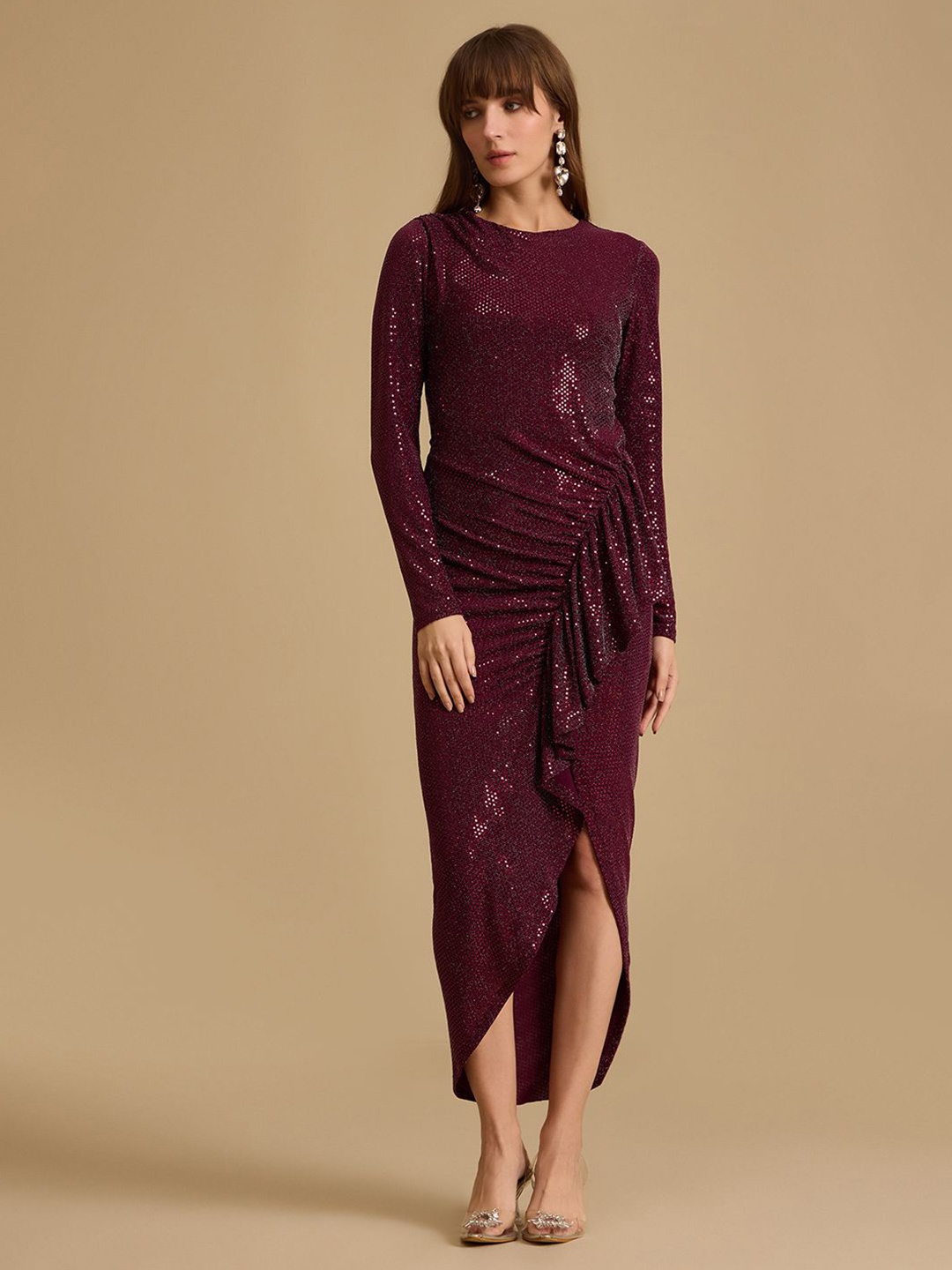 

Kazo Women Embellished Sequined Sheath Midi Dress, Maroon