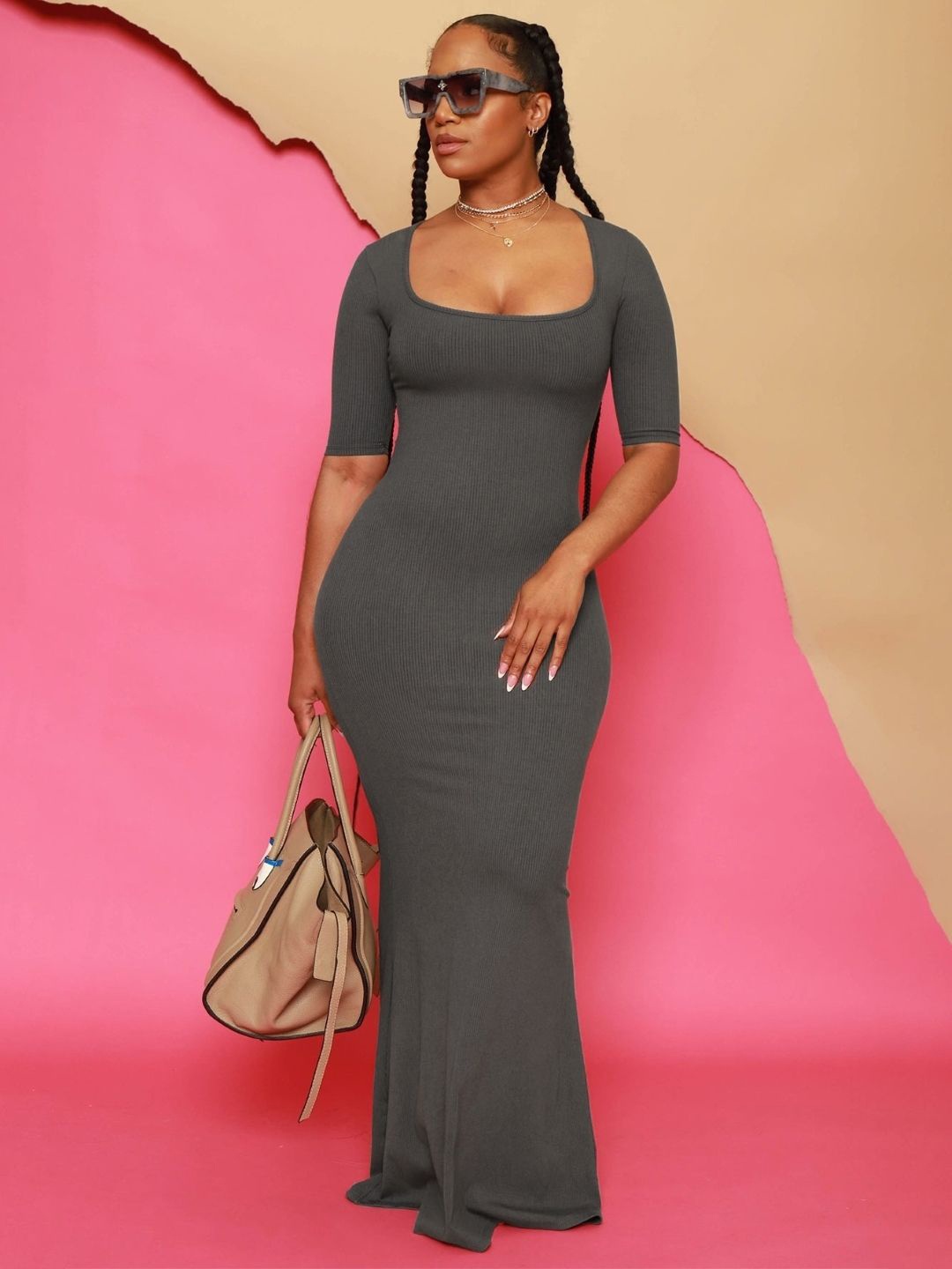 

KPOP Women Bodycon Maxi Dress, Grey