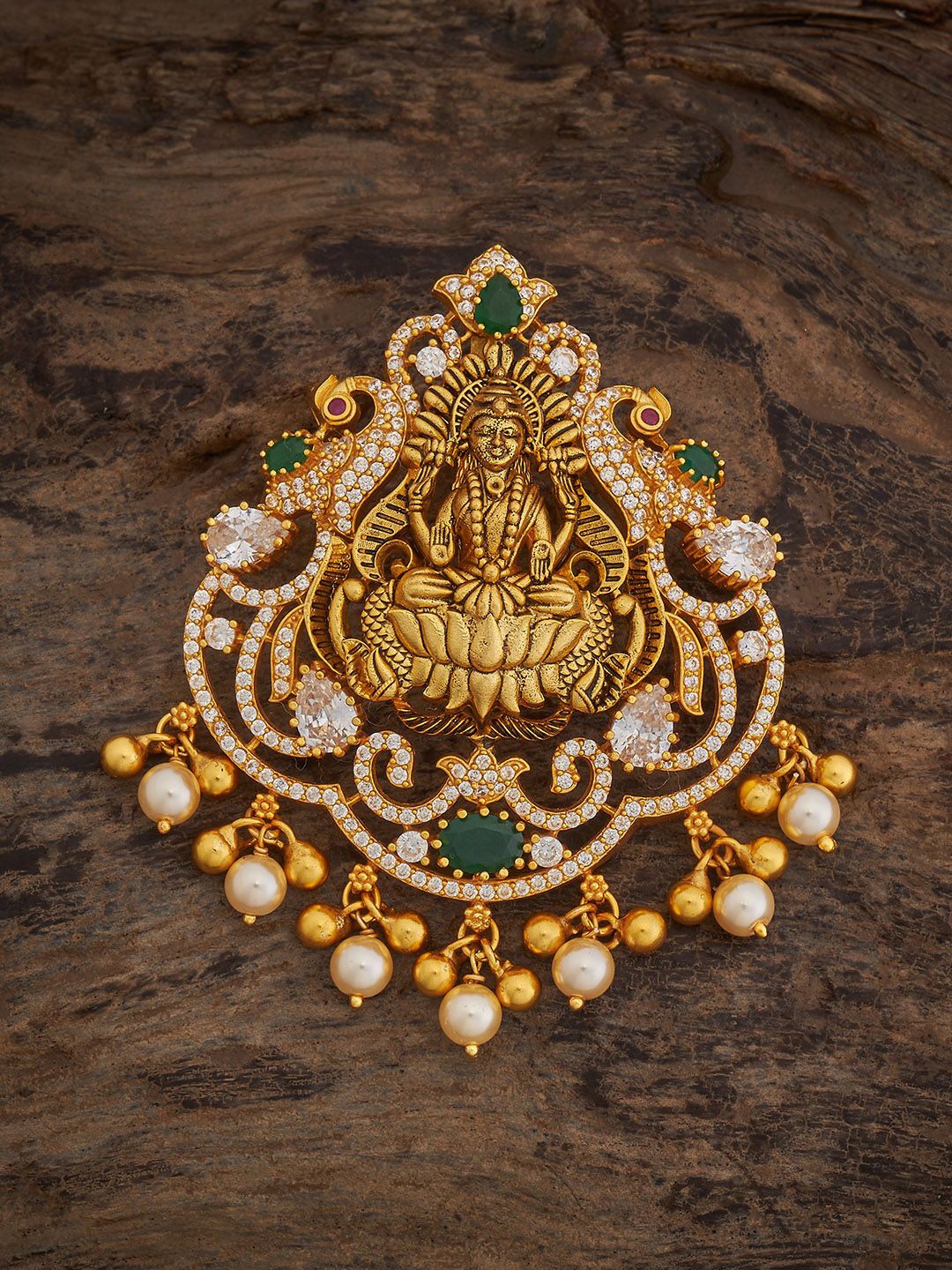 

Kushal's Fashion Jewellery 92.5 Pure Silver Gold-Plated Stone Studded & Beaded Pendant