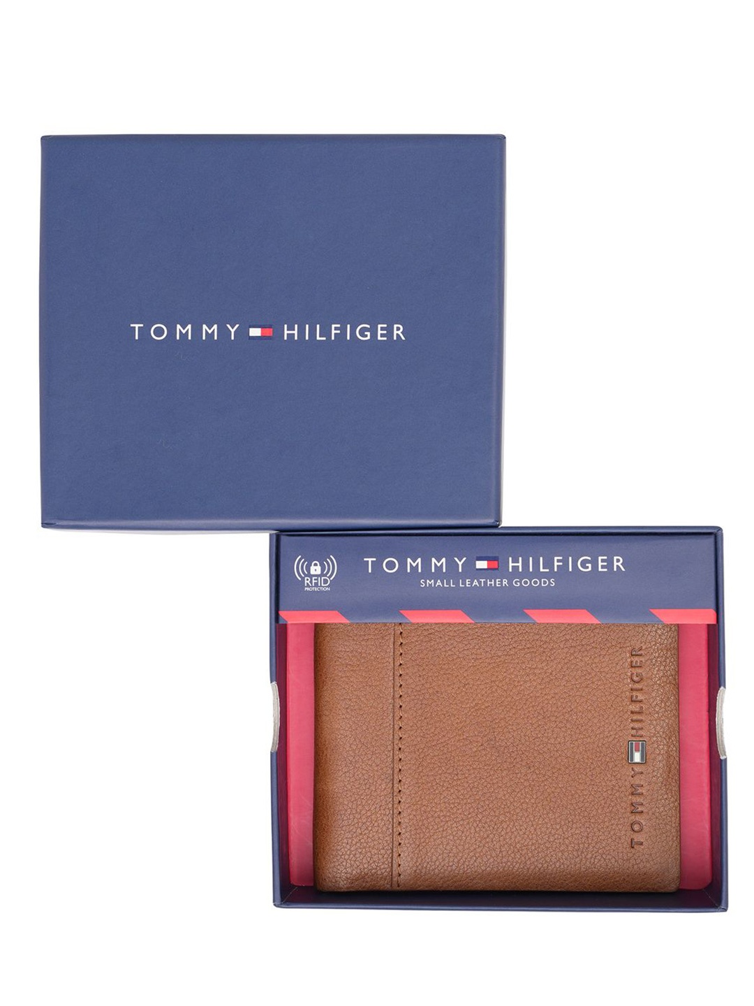 

Tommy Hilfiger Men Brand Logo Textured Leather Two Fold Wallet, Tan