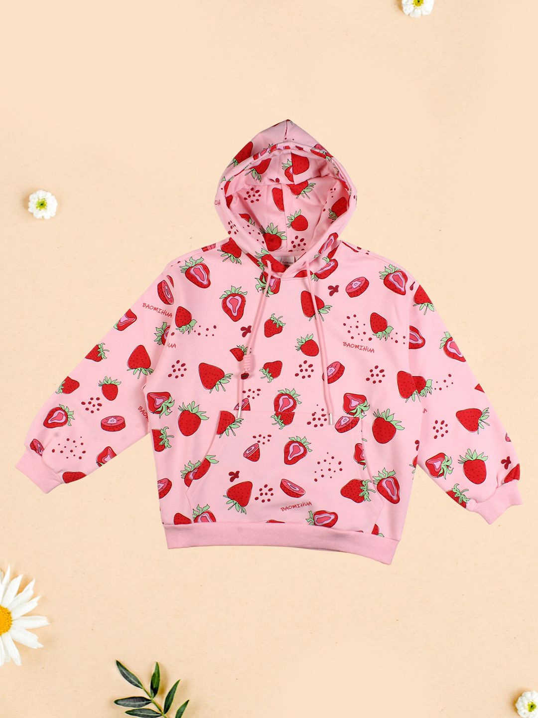 

CUTECUMBER Girls Colourblocked Printed Hooded Sweatshirt, Pink